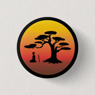 Badge Rond 2,50 Cm Samouraïs méditant au coucher du soleil sous