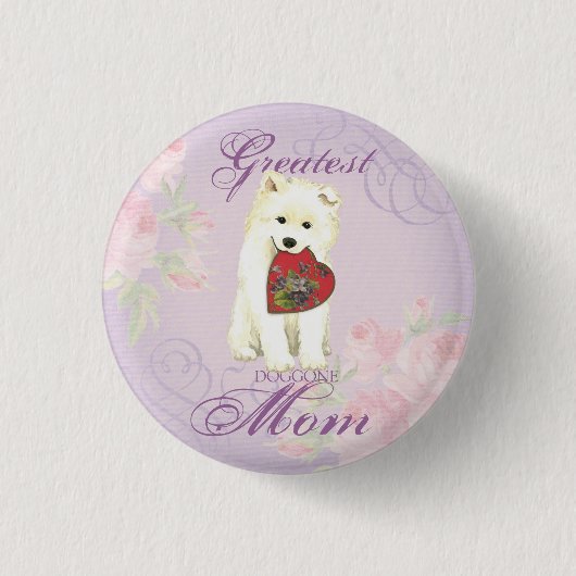Badge Rond 2,50 Cm Samoyed Heart Maman (Devant)