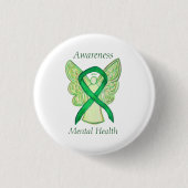 Badge Rond 2,50 Cm Santé mentale Sensibilisation verte Ruban Angel Pi (Devant)