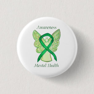 Badge Rond 2,50 Cm Santé mentale Sensibilisation verte Ruban Angel Pi