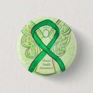Badge Rond 2,50 Cm Santé mentale Sensibilisation verte Ruban Angel Pi