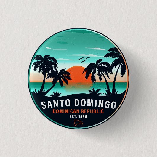 Badge Rond 2,50 Cm Santo Domingo République dominicaine Retro Sunset  (Devant)