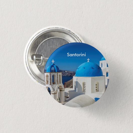 Badge Rond 2,50 Cm Santorin Grèce (Devant & derrière)