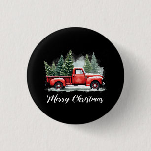 Badge Rond 2,50 Cm Sapin de Noël joyeux camion rouge