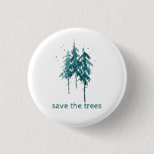 Badge Rond 2,50 Cm Sauvez les arbres Pins d'aquarelle bleu-vert simpl
