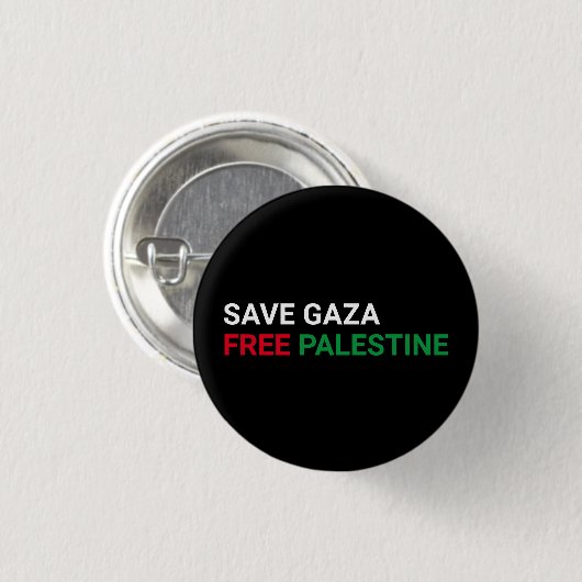 Badge Rond 2,50 Cm Save Gaza Free Palestine noir blanc rouge vert (Devant & derrière)