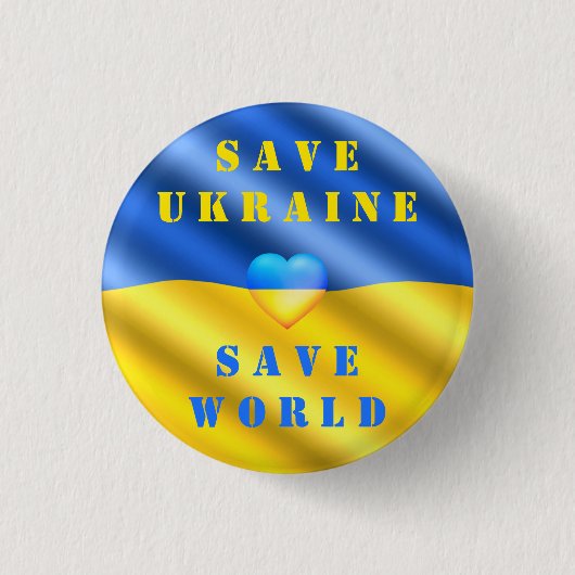 Badge Rond 2,50 Cm Save Ukraine - Save World - Peace Freedom Support (Devant)