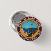 Badge Rond 2,50 Cm Sceau de Long Beach, Californie (Devant & derrière)