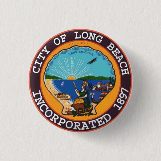 Badge Rond 2,50 Cm Sceau de Long Beach, Californie (Devant)