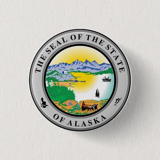 Badge Rond 2,50 Cm Sceau d'État de l'Alaska (Devant)