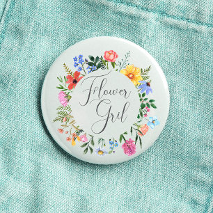 Badge Rond 2,50 Cm Scénario de Fille Fleur de Fleur Sauvage Mariage