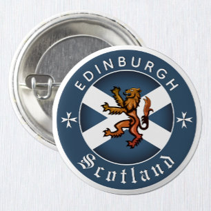 Badge Rond 2,50 Cm Scotland Button, Rampant, Edimbourg, Drapeau écoss