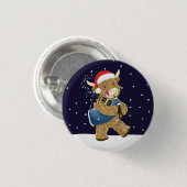Badge Rond 2,50 Cm Scottish Highland Cow Christmas Piper (Devant & derrière)