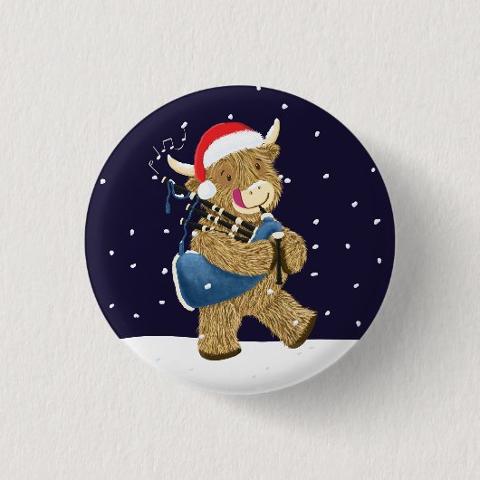 Badge Rond 2,50 Cm Scottish Highland Cow Christmas Piper (Devant)
