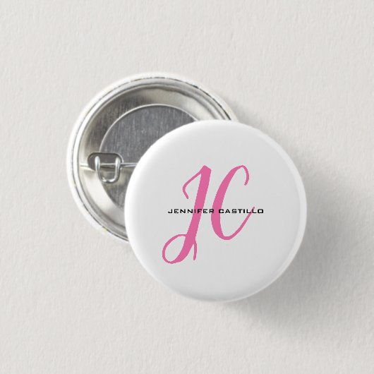 Badge Rond 2,50 Cm Script de calligraphie professionnelle Monogramme  (Devant & derrière)