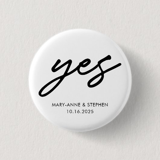 Badge Rond 2,50 Cm Script moderne Oui Mariage Fiançailles (Devant)