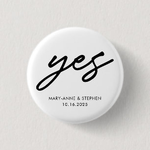 Badge Rond 2,50 Cm Script moderne Oui Mariage Fiançailles