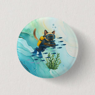 Badge Rond 2,50 Cm Scuba Cat plonge sous l'eau