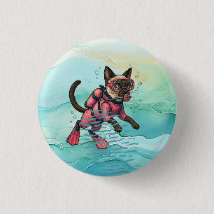Badge Rond 2,50 Cm Scuba Cat plonge sous l'eau