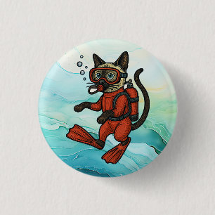 Badge Rond 2,50 Cm Scuba Cat plonge sous l'eau Bouton