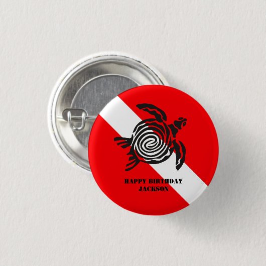 Badge Rond 2,50 Cm Scuba Diving Flag and Sea Turtle Custom (Devant & derrière)