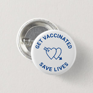 Badge Rond 2,50 Cm Se faire vacciner sauver des vies Coeurs blancs bl