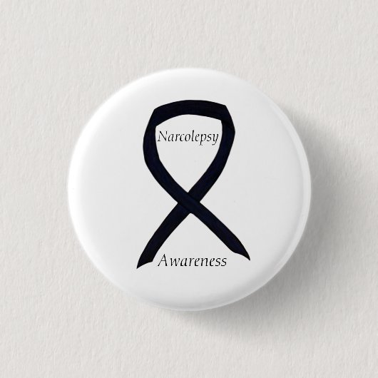 Badge Rond 2,50 Cm Sensibilisation à la Narcolepsie Ruban Noir Épingl (Devant)