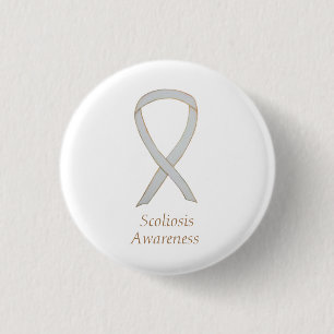 Badge Rond 2,50 Cm Sensibilisation à la Scoliose Ruban blanc Épingle