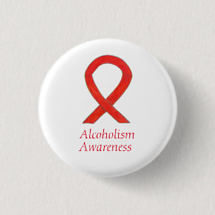 Badge Rond 2,50 Cm Sensibilisation à l'alcoolisme Ruban rouge Éping