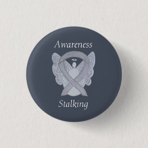 Badge Rond 2,50 Cm Sensibilisation à l'étalage Argent Angel Ribbon Pi