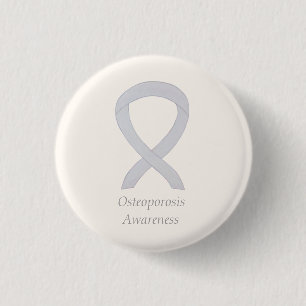 Badge Rond 2,50 Cm Sensibilisation à l'ostéoporose Ruban blanc Épingl