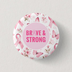Badge Rond 2,50 Cm Sensibilisation au cancer du sein avec un ruban ro