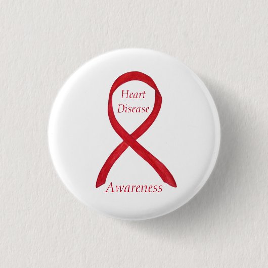 Badge Rond 2,50 Cm Sensibilisation aux maladies cardiaques Ruban roug (Devant)