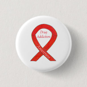 Badge Rond 2,50 Cm Sensibilisation aux toxicomanies Ruban rouge Éping
