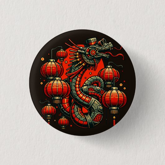 Badge Rond 2,50 Cm Serpent chinois de Nouvel An Steampunk (Devant)
