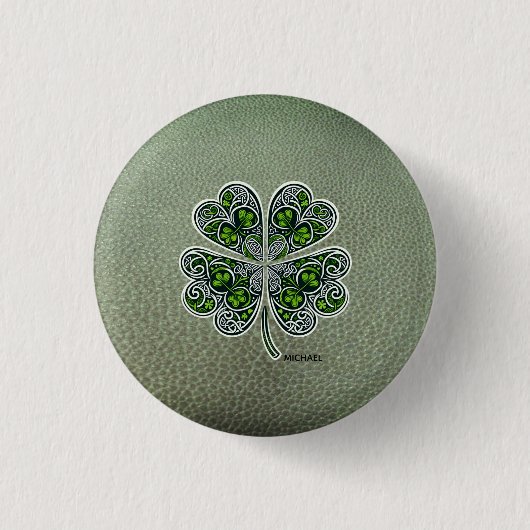 Badge Rond 2,50 Cm Shamrock Colover St.Patrick`s Day Green Leather (Devant)