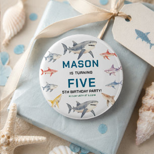 Badge Rond 2,50 Cm Shark Splash 5e anniversaire Enfants mignons de