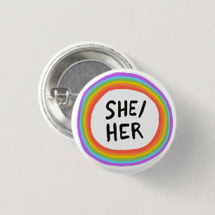 Badge Rond 2,50 Cm SHE/HER Pronouns Rainbow Circle