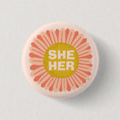 Badge Rond 2,50 Cm SHE / Son Prononouns Sunflower Daisy Pride (Devant)