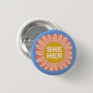 Badge Rond 2,50 Cm SHE / Son Prononouns Sunflower Daisy Pride