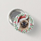 Badge Rond 2,50 Cm Siamese Chat Noël thème pour l'Amoureux des chats (Devant & derrière)