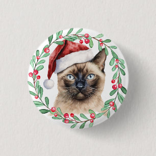 Badge Rond 2,50 Cm Siamese Chat Noël thème pour l'Amoureux des chats