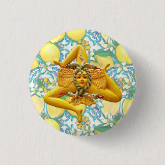 Badge Rond 2,50 Cm Sicily Trinacria Yellow and Blue Italian Lemon 