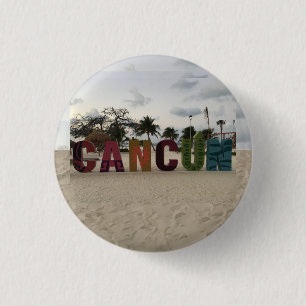 Badge Rond 2,50 Cm Signe de Cancun - Playa Delfines, bouton du