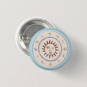Badge Rond 2,50 Cm Signes du zodiaque bleus Soleil astrologique