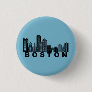 Badge Rond 2,50 Cm Silhouette de l'horizon de Boston
