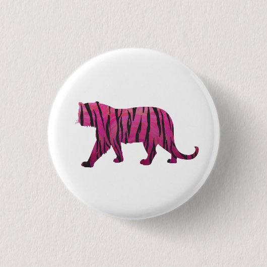 Badge Rond 2,50 Cm Silhouette rose chaud et tigre noir (Devant)