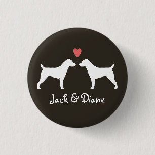 Badge Rond 2,50 Cm Silhouettes de Jack Russell Terrier avec le coeur