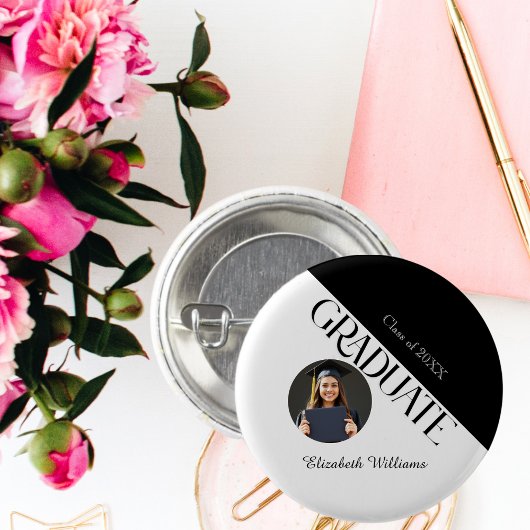 Badge Rond 2,50 Cm Simple Graduation noir et blanc