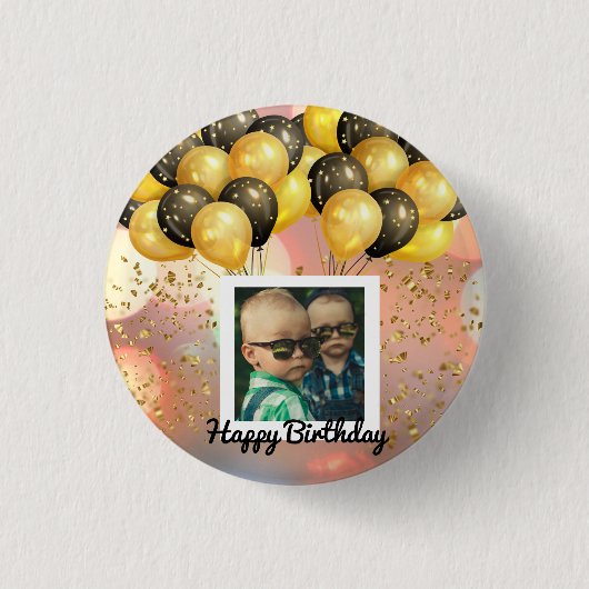 Badge Rond 2,50 Cm Simple Joyeux Anniversaire Ajouter un texte photo (Devant)
